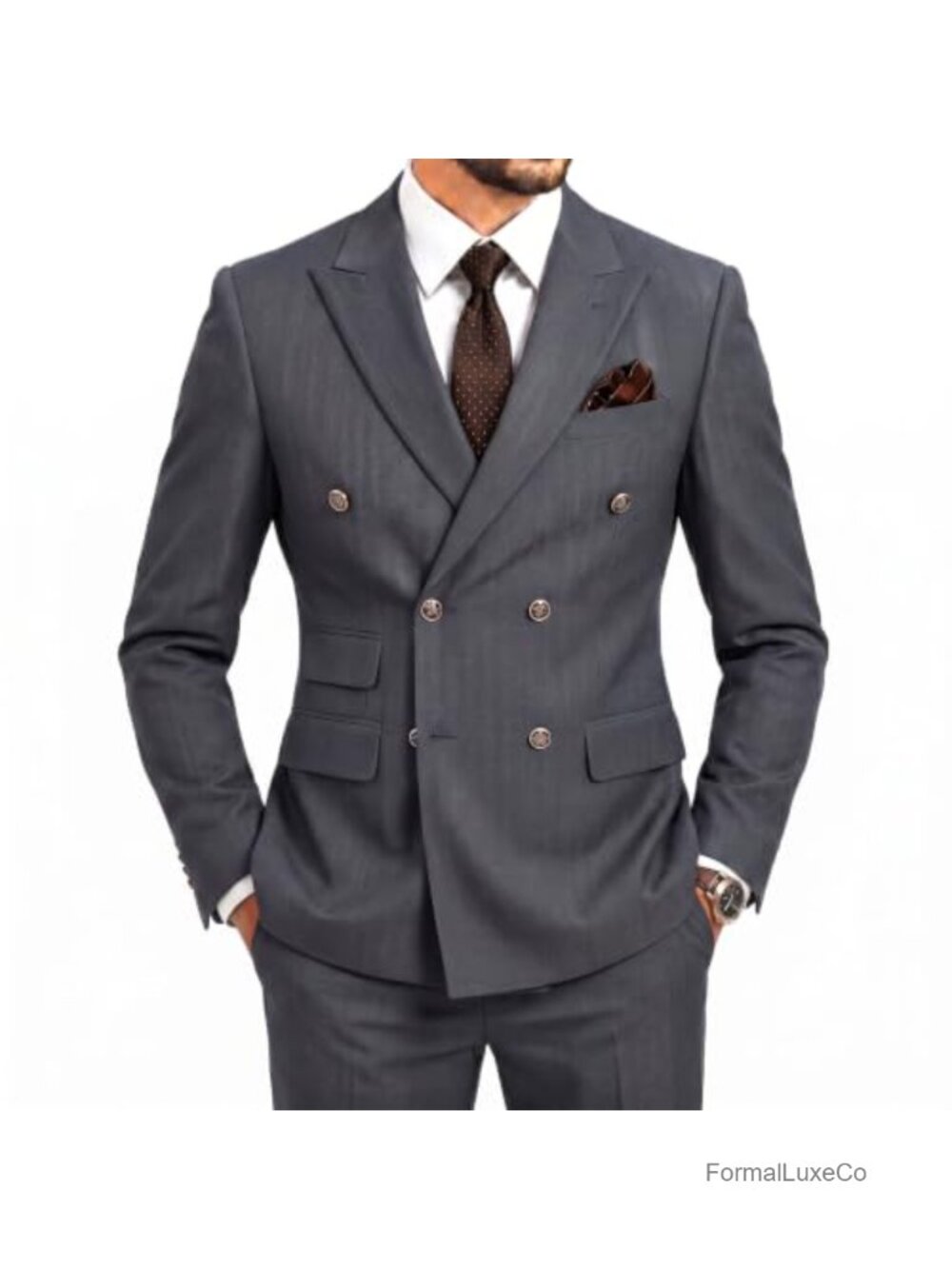 Men's Double Breasted Suit Set Slim Fit 2 Piece Blazer & Pants